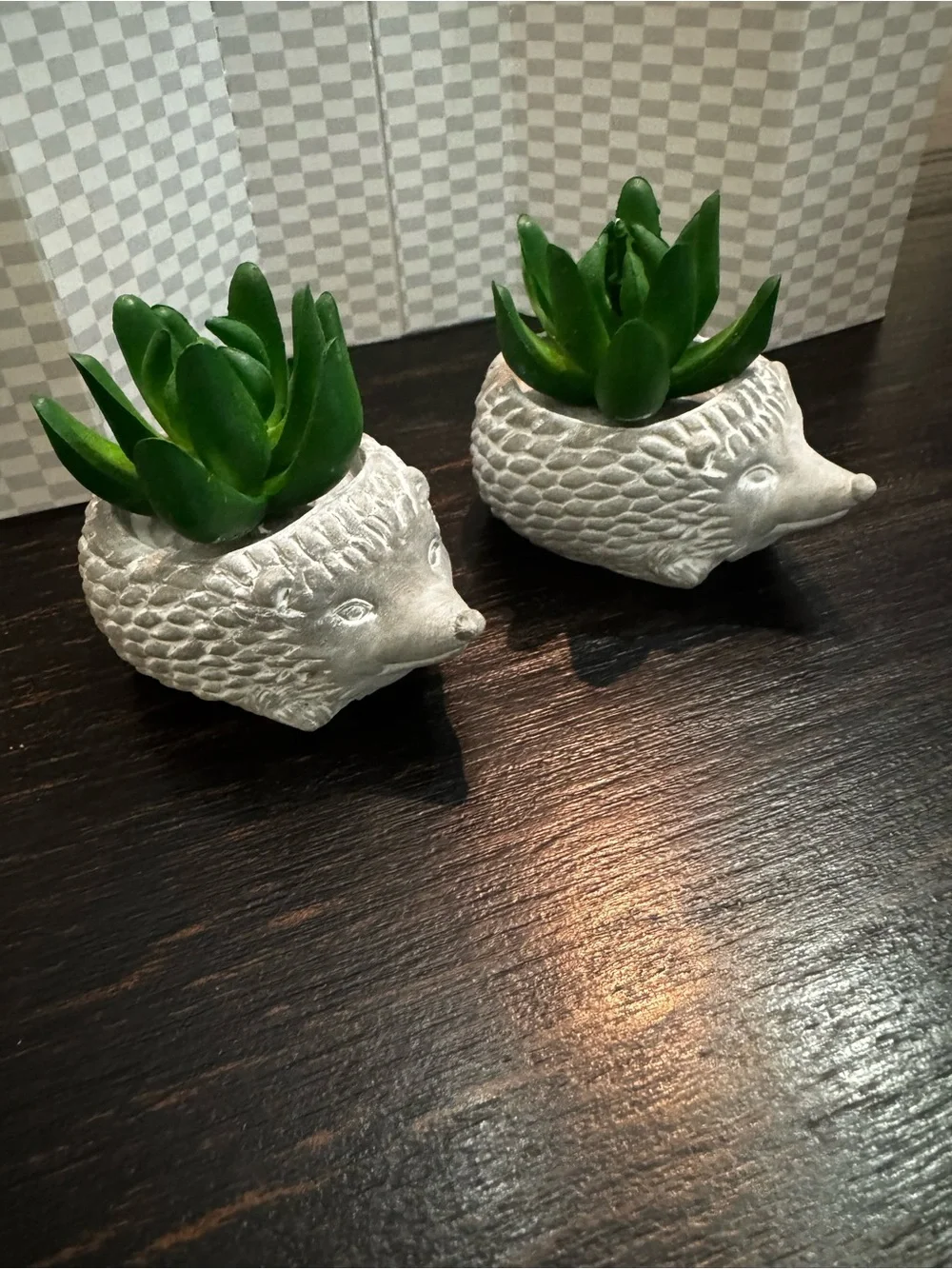 Bundle of 2 Small Decorative Hedgehog Shaped Cement faux Succulent planters